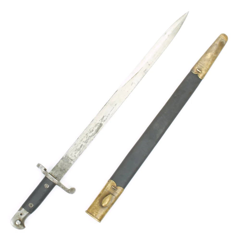 Original British Martini-Henry Rifle P-1887 MkIII Sword Bayonet with Brass Mounted Leather Scabbard